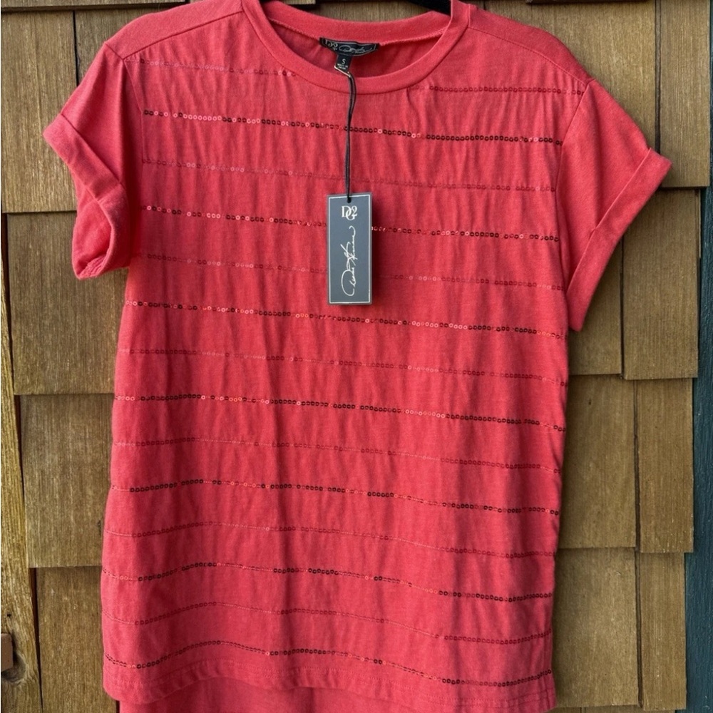 Dg2 By Diane Gilman Sequined T-Shirt Short Sleeves SIZE SMALL